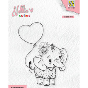 Nellie's Cuties Clear Stamps, Elephant with heart balloon