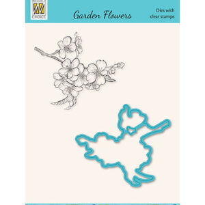 Diecut & Clearstamp set, Garden flowers serie Kerselaar (Cherry-tree)