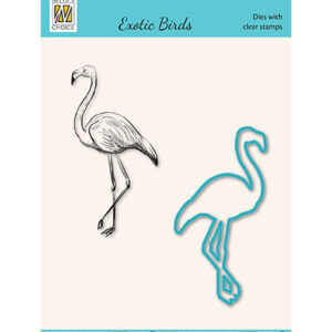 Diecut & Clearstamp set, Exotic birds serie Flamingo