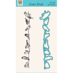 Diecut & Clearstamp set, Exotic birds serie Various birds on wire