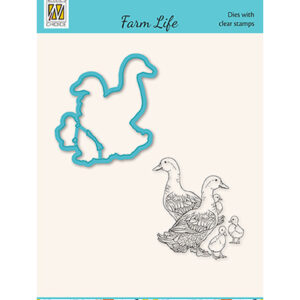 Die cut & Clearstamp set, Farm-life Duck family