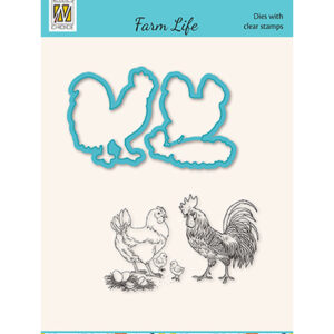 Die cut & Clearstamp set, Farm-life Chicken family