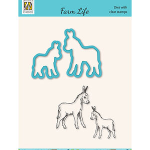 Die cut & Clearstamp set, Farm-life Donkeys