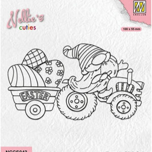 Nellie's Cuties Clear Stamp, Easter Gnom on Tractor