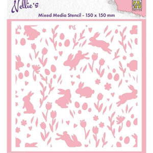 Mixed Media Stencil, Background Rabbit and Tulips