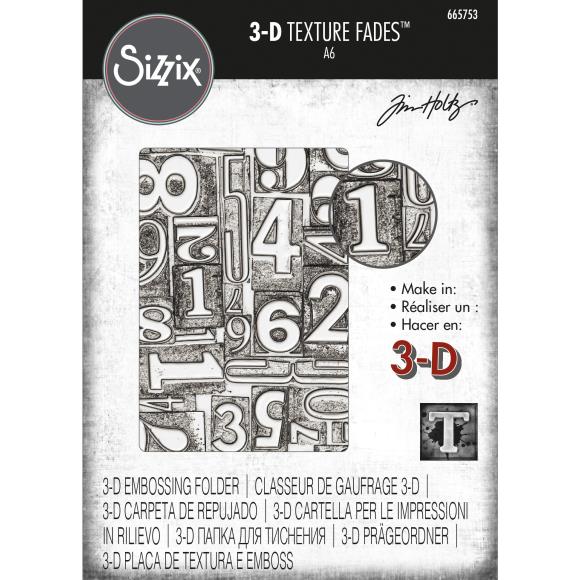 665753 Sizzix 3-D Texture Fades Embossing Folder - Numbered by Tim Holtz