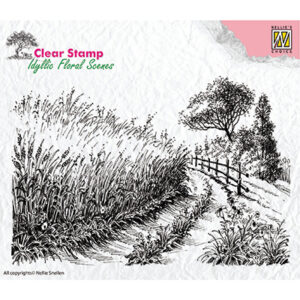 Clear Stamps idyllic floral scene Cornfield and country road