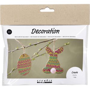 977682 Creativ Company Mini Hobbyset Decoratie Ei en konijn bruin groen roze geel