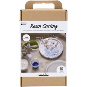 977687 Creativ Company Hobbyset Hars Gieten Rond dienblad met marmereffect blauw wit