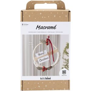 977699 Creativ Company Hobbyset macram? Kerstkrans mosgroen kerstrood off-white