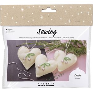 977707 Creativ Company Mini Hobbyset Naaien Harten off white