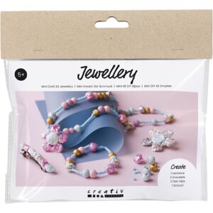 977747 Creativ Company Mini Hobbyset Sieraden Halsketting armband clips broche blauw lichtblauw pastel roze
