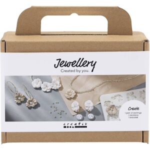 977767 Creativ Company Mini Hobbyset Sieraden Oorbellen armband en halsketting met bloemontwerp beige licht beige beige