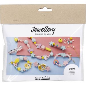 977778 Creativ Company Mini Hobbyset Sieraden Halsketting armbanden oorbellen lichtblauw lichtrood geel