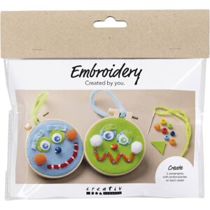 977783 Creativ Company Mini hobbyset borduren Gezichtjes blauw groen