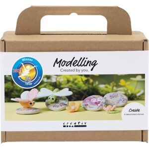 977811 Creativ Company Mini Hobbyset Boetseren Steen met insect grijs lichtroze licht turquoise