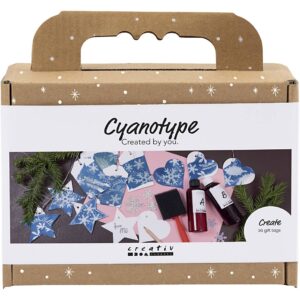 977825 Creativ Company Mini Hobbyset Cyanotypie Geschenklabels blauw zilver