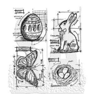 CMS144 Tim Holtz Cling Rubber Stamp Easter Blueprint