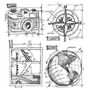 CMS148 Tim Holtz Cling Rubber Stamp Set Travel Blueprint