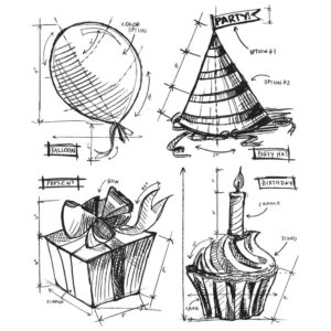 CMS153 Tim Holtz Cling Rubber Stamp Set Birthday Blueprint