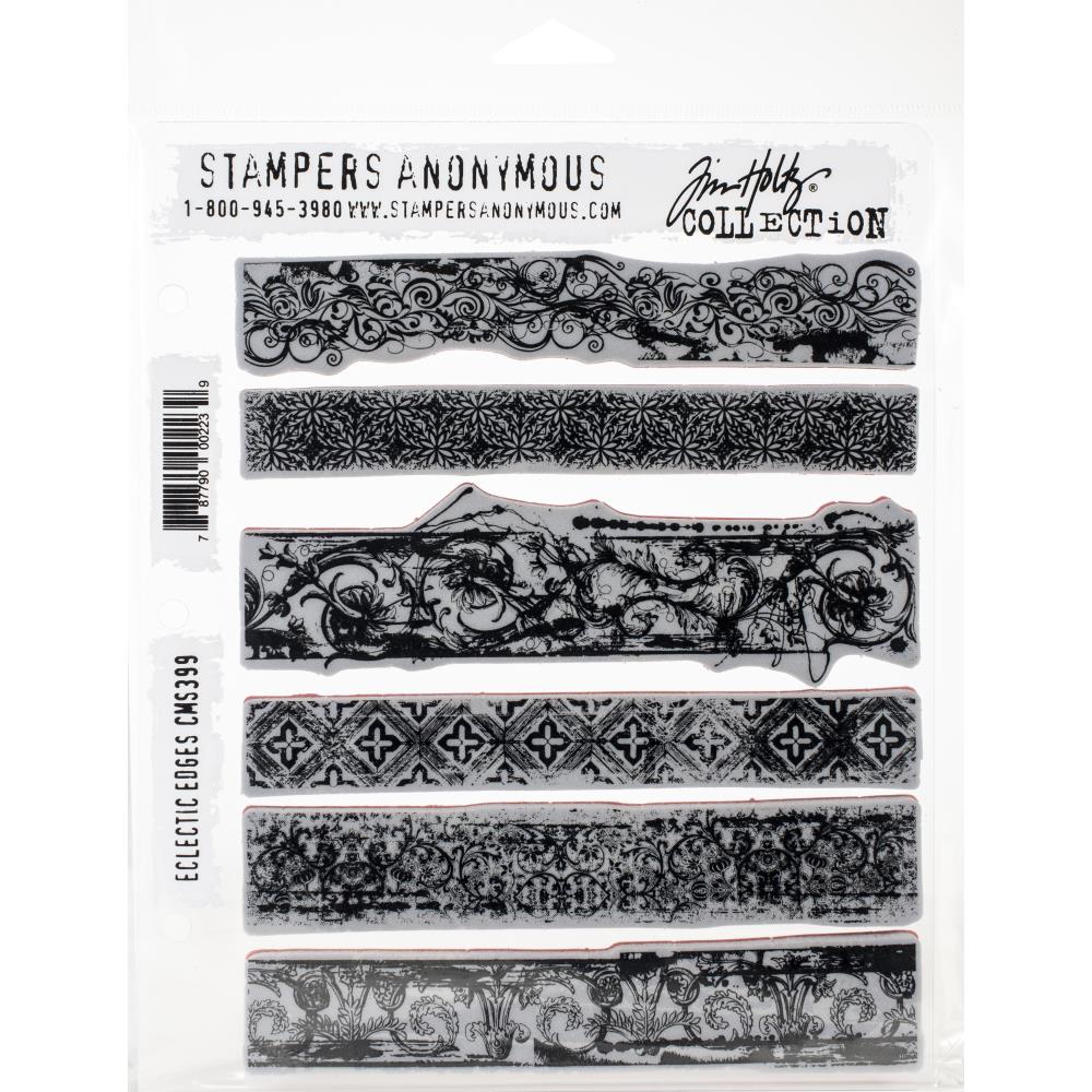 CMS 399 Tim Holtz Cling Stamps Eclectic Edges 7"X8.5"