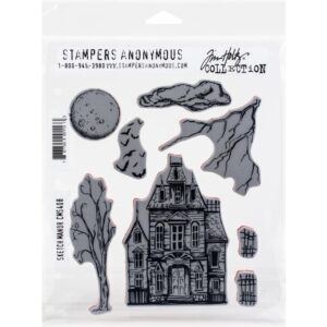 CMS 408 Tim Holtz Cling Stamps Sketch Manor 7"X8.5"