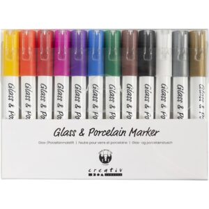 31334 Glas- en Porseleinstiften 1-2 mm semi-dekkend diverse kleuren 12stuks