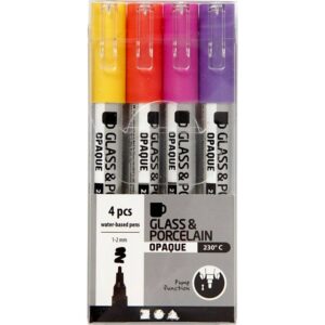 31335 Glas- en Porseleinstiften 1-2 mm semi-dekkend oranje paars lichtrood geel 4stuks