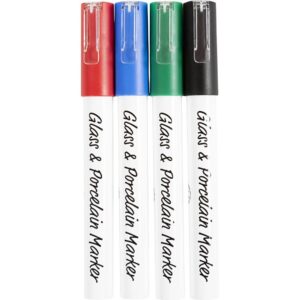 31336 Glas- en Porseleinstiften 1-2 mm semi-dekkend zwart blauw groen rood 4stuks
