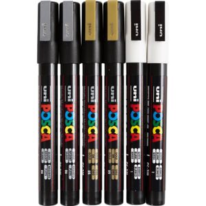 384097 Posca Marker 0,9-1,3 mm goud zilver wit 6div