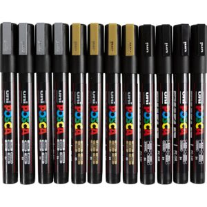 384115 Posca Marker 0,9-1,3 mm zwart goud zilver 12div